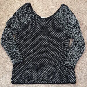 Helmut Lang Sweater Womens L Black White Open Knit Linen Cotton Designer Goth